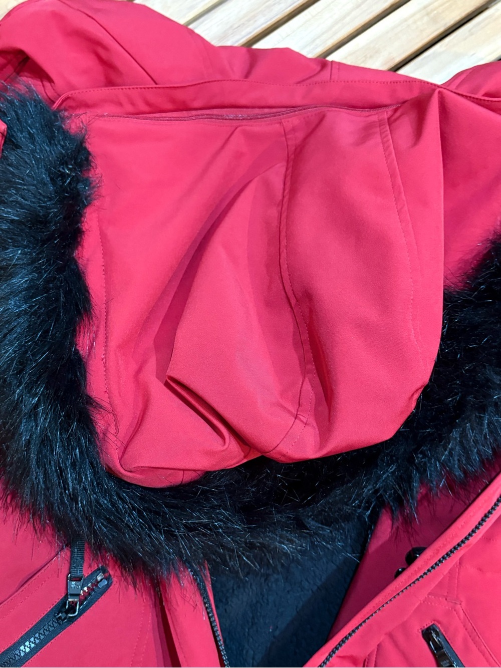 Calvin Klein Red Faux Fur Lined Parka Coat Women’s Size L - Picture 9 of 10